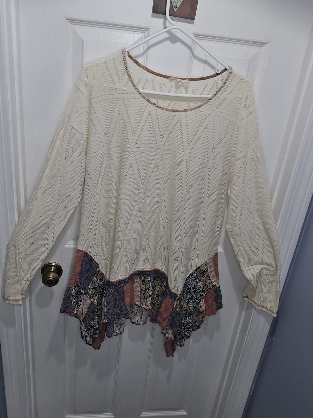 Oddy Women’s Cream Knit Sweater Top with Floral Ruffle Hem